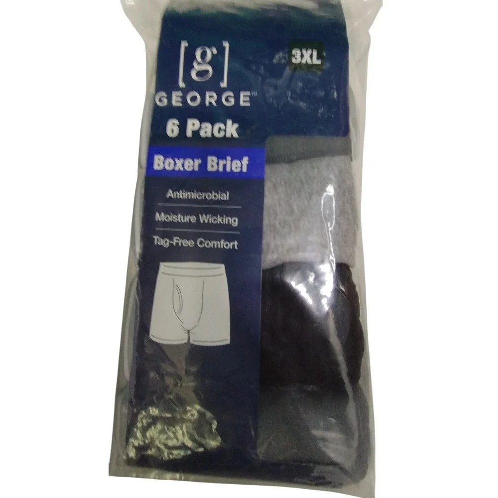 George 3XL‎ Mens 6 Pack Boxer Briefs Antimicrobial Moisture Wicking Underwear